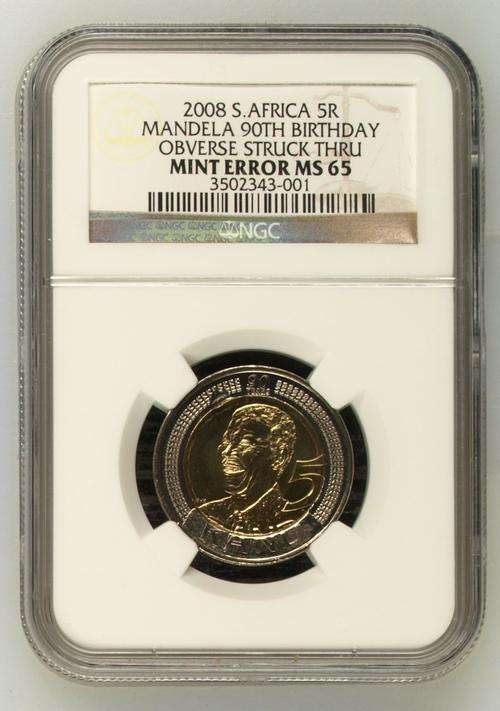 *** Proper Mint Error *** Nelson Mandela 90th Birthday R5 Coin - NGC Graded MS65.